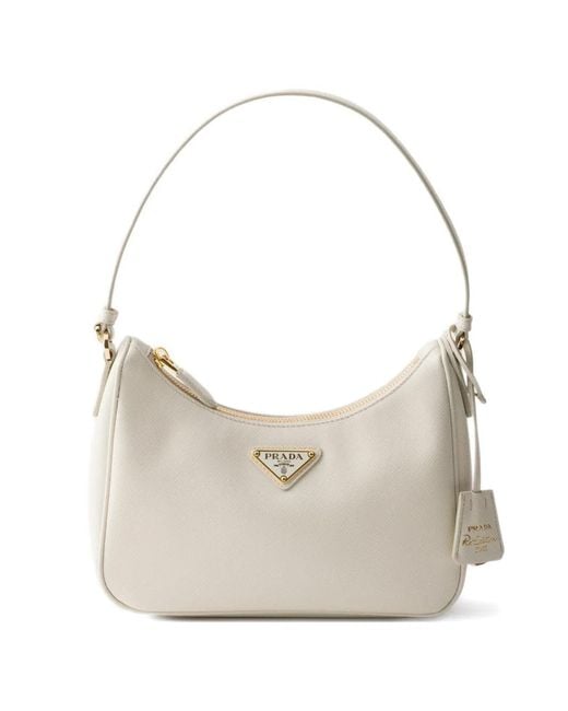 Prada White Mini Re-Edition Logo-Plaque Shoulder Bag