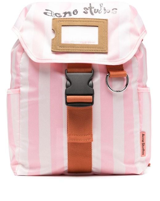 Acne Pink Logo-print Striped Backpack