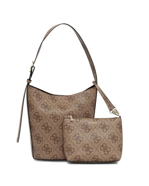 Guess Brown Monogram-Print Shoulder Bag