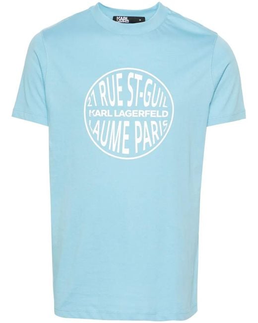 Karl Lagerfeld Blue Logo-Tape Cotton T-Shirt for men