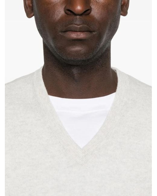Jersey con cuello en V Brunello Cucinelli de hombre de color White