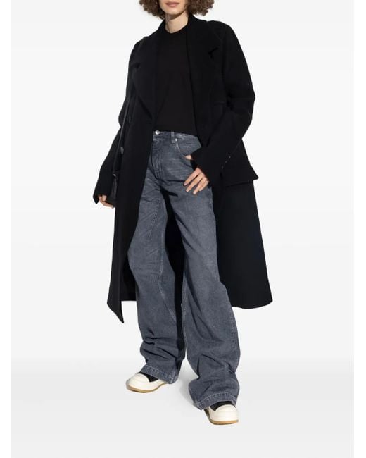 Rick Owens Black Double-Breasted Wool Coat
