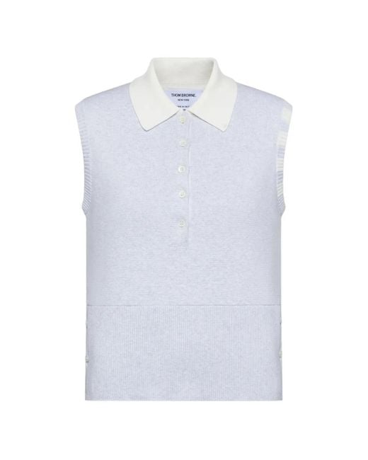 Thom Browne White Four-Bar Stitch Sleeveless Polo Shirt