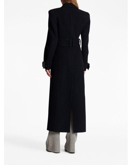 Balmain Black Belted Long Wool-blend Coat