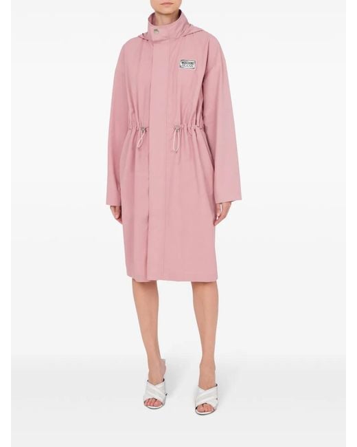 Moschino Pink Logo Patch Parka