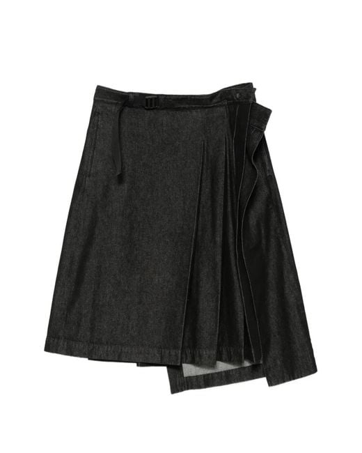 Y-3 Black Asymmetric Pleated Midi Skirt