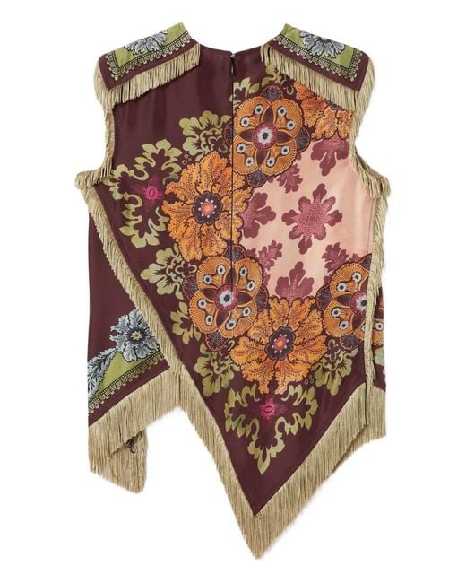 LaDoubleJ Brown Floral-Print Fringed Scarf Top