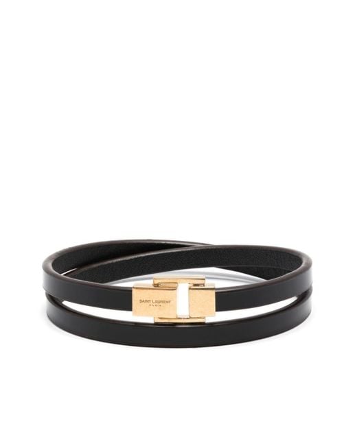Bracelet en cuir à logo gravé Saint Laurent en coloris Black
