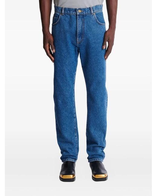 Balmain Blue Straight-Cut Cotton Jeans for men
