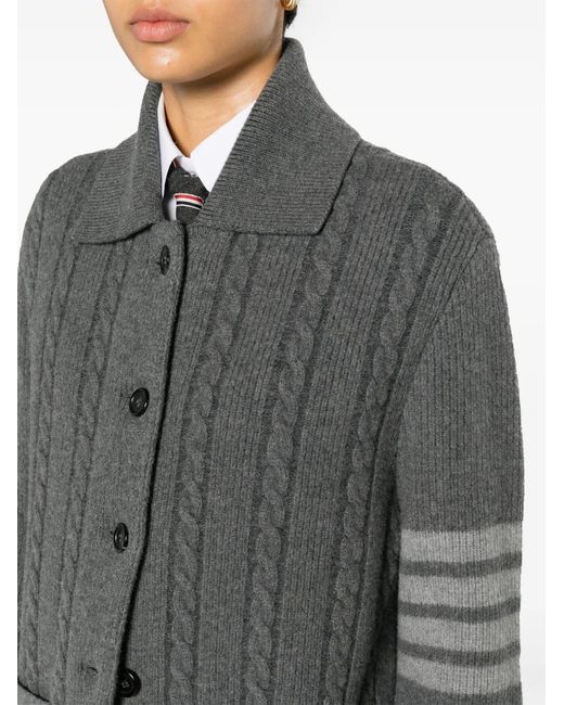 Thom Browne Gray Cable-Knit Bomber Jacket