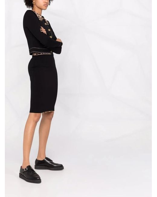 Philipp Plein Black Leopard Print Waistband Skirt