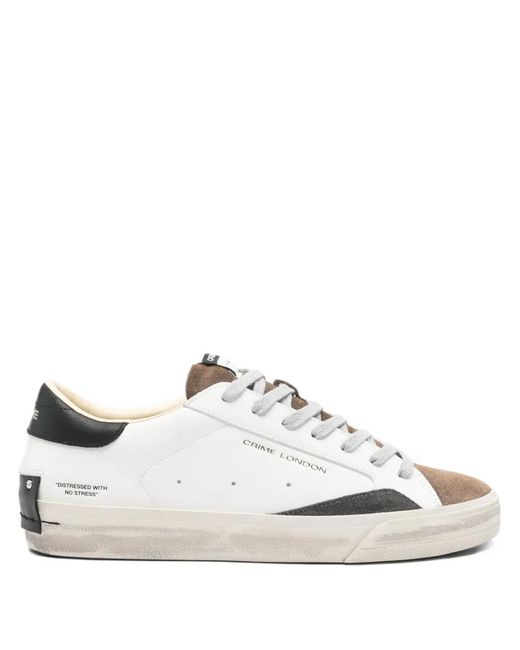 Crime London White Distressed Panelled Sneakers for men