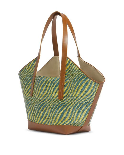 Marni Green Two-Tone Raffia-Effect Tote Bag