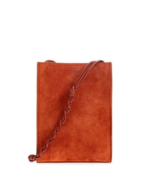 Jil Sander Red Mini Tangle Braided-Strap Suede Shoulder Bag