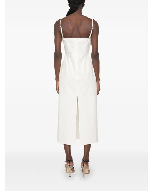 Magda Butrym White Flower-Appliqué Ruffled Midi Dress