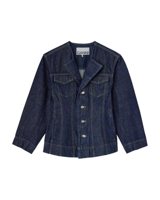 Ganni Blue Dark Rinse Denim Blazer