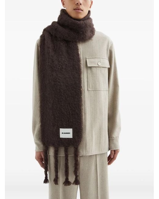 Jil Sander Black Logo Wool Scarf