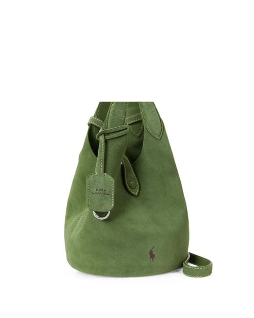 Polo Ralph Lauren Green Logo-Embroidered Suede Tote Bag