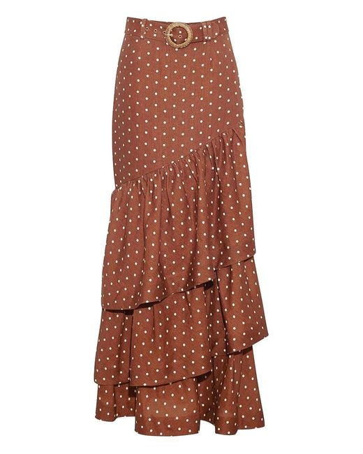 Cara Cara Brown Priya Polka-Dot Ruffle Maxi Skirt