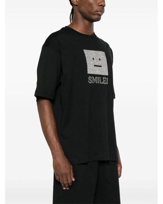 T-shirt en coton biologique à logo Acne en coloris Black