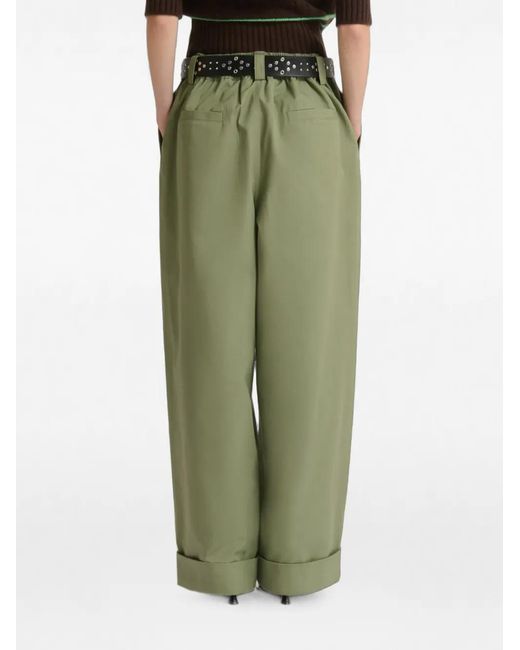 Marni Green Canvas Pants With Pleats