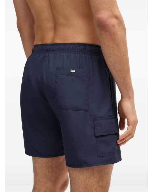 Boss Blue Logo-Embroidered Swim Shorts for men