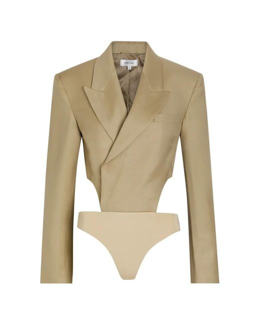Ronny Kobo Natural Florinda Cut-Out Double-Breasted Bodysuit