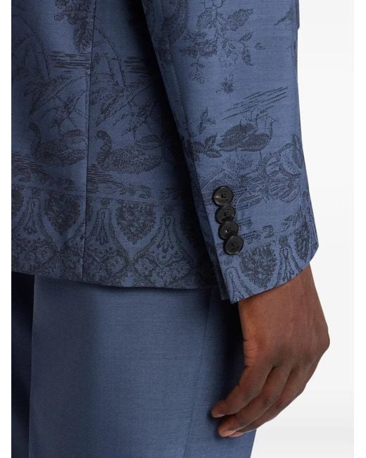Etro Blue Wool Viscose Milano Peak Jacket for men
