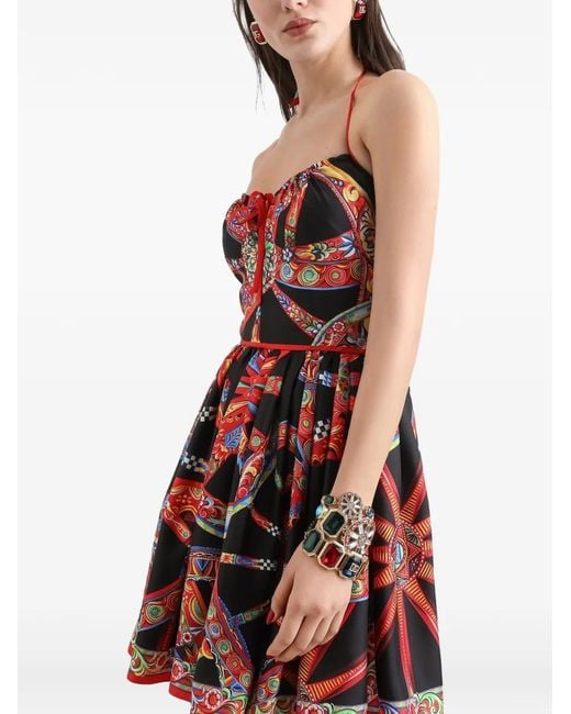 Dolce & Gabbana Red Carretto-Print Silk Twill Dress
