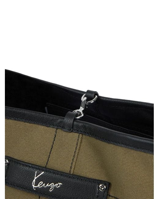 KENZO Black Utility Reversible Canvas Calf Leather Bucket Bag for men