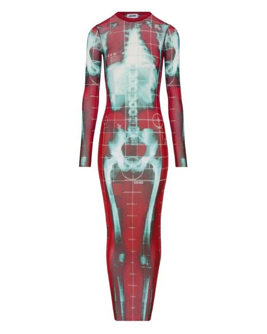 Jean Paul Gaultier Red Squeletor Mesh Long Dress