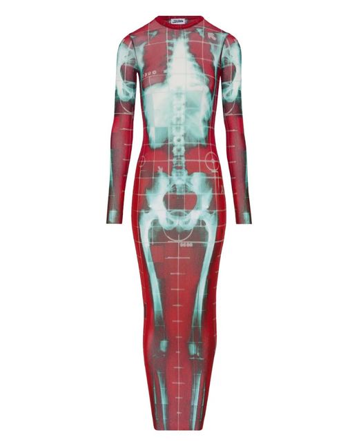 Jean Paul Gaultier Red Squeletor Mesh Long Dress