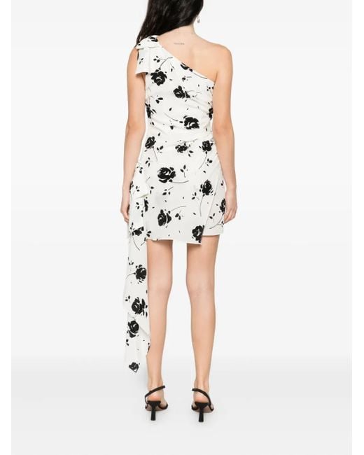 Alessandra Rich White Floral-Print One-Shoulder Dress