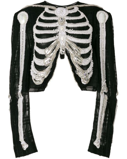 Thom Browne Black Reverse Opening Cardigan Jacket In Crystal Skeleton Embroidery