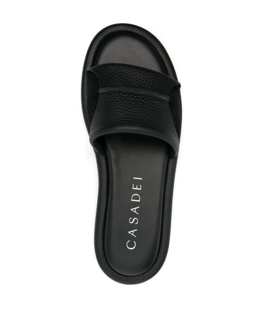 Casadei Black Parma Lido Leather Slides