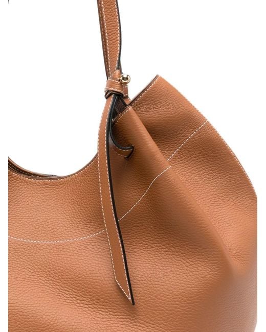 Strathberry Brown Barra Contrast-Stitch Leather Shoulder Bag
