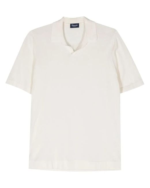 Drumohr White Fine-Knit Cotton Polo Shirt for men
