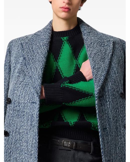 MSGM Blue Double-Breasted Marl-Effect Coat for men