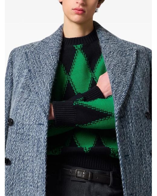 MSGM Blue Double-Breasted Marl-Effect Coat for men