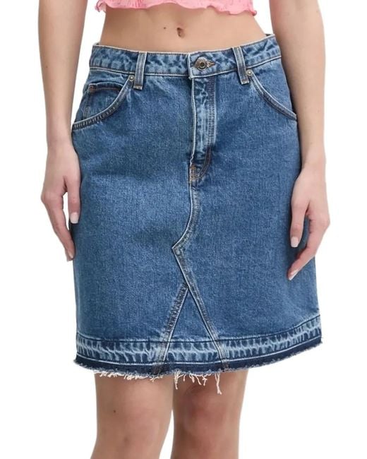 HUGO Blue Frayed-Hem Denim Mini Skirt