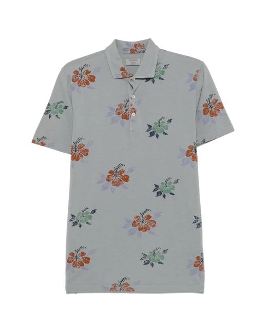 Gran Sasso Gray Floral-Print Polo Shirt for men