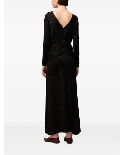 RETORI Black Intertwined-Pattern V-Neck Maxi Dress