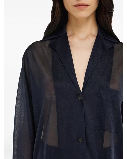 Ferragamo Blue Fringe-Trimmed Sheer Cardigan
