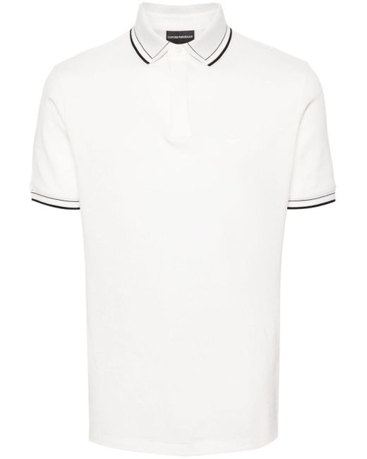Polo en coton à logo brodé Emporio Armani pour homme en coloris White