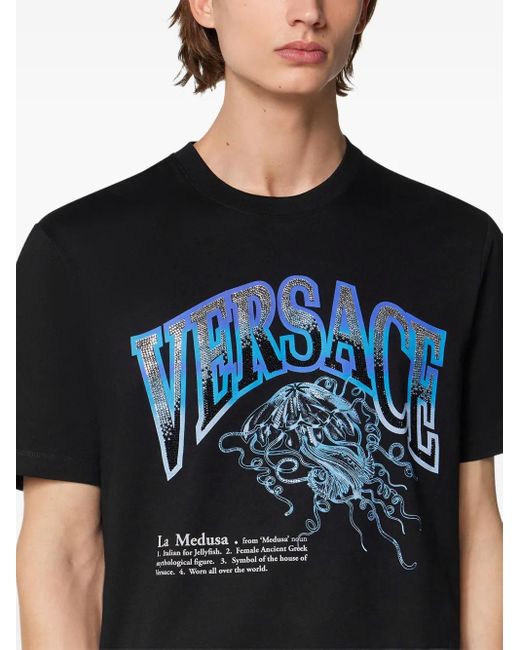 Versace La Medusa T-Shirt Mit Kristallapplikation in Black für Herren