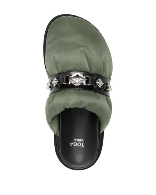 Toga Virilis Green Stud-Embellished Slip-On Mules for men