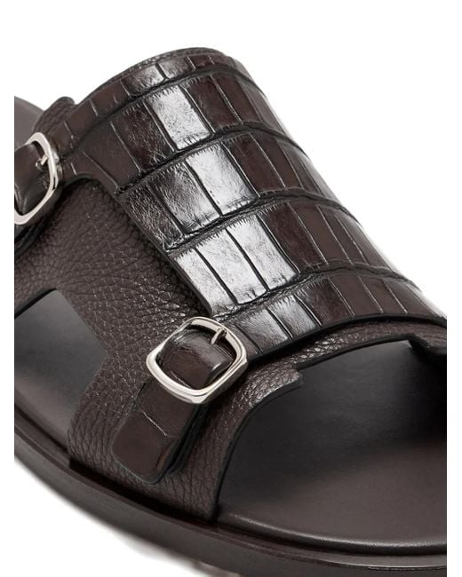 メンズ Santoni エンボス バックルサンダル Black