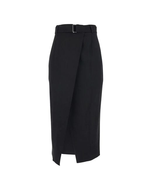 Tela Black Belted Wrap Midi Skirt