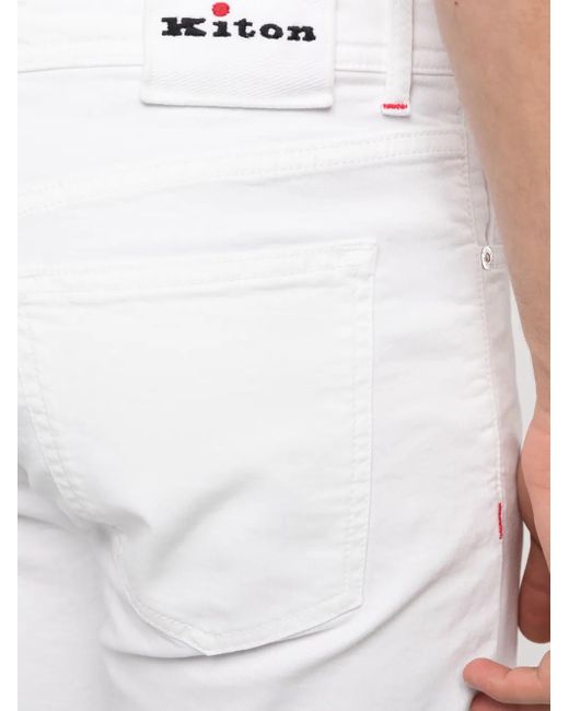 Kiton White Logo-Patch Denim Shorts for men