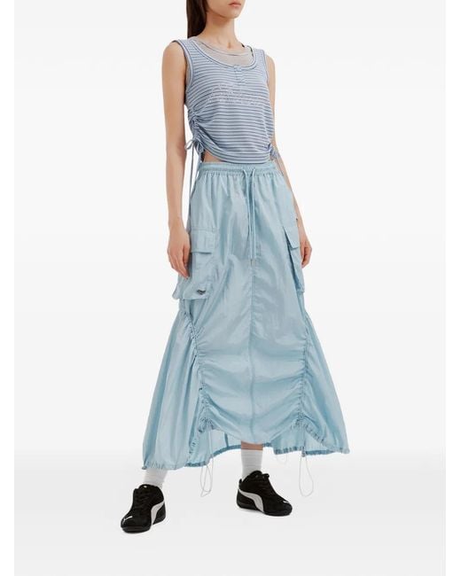 Mini Cream Blue Cargo Drawstring Maxi Skirt